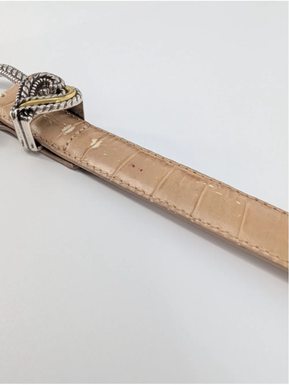 Vintage Brighton C3118 Beige Croc Embossed Leather Heart Buckle Belt L 34